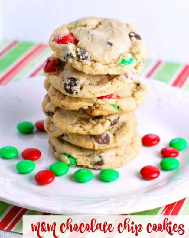 plate of christmas cookies with M&Ms