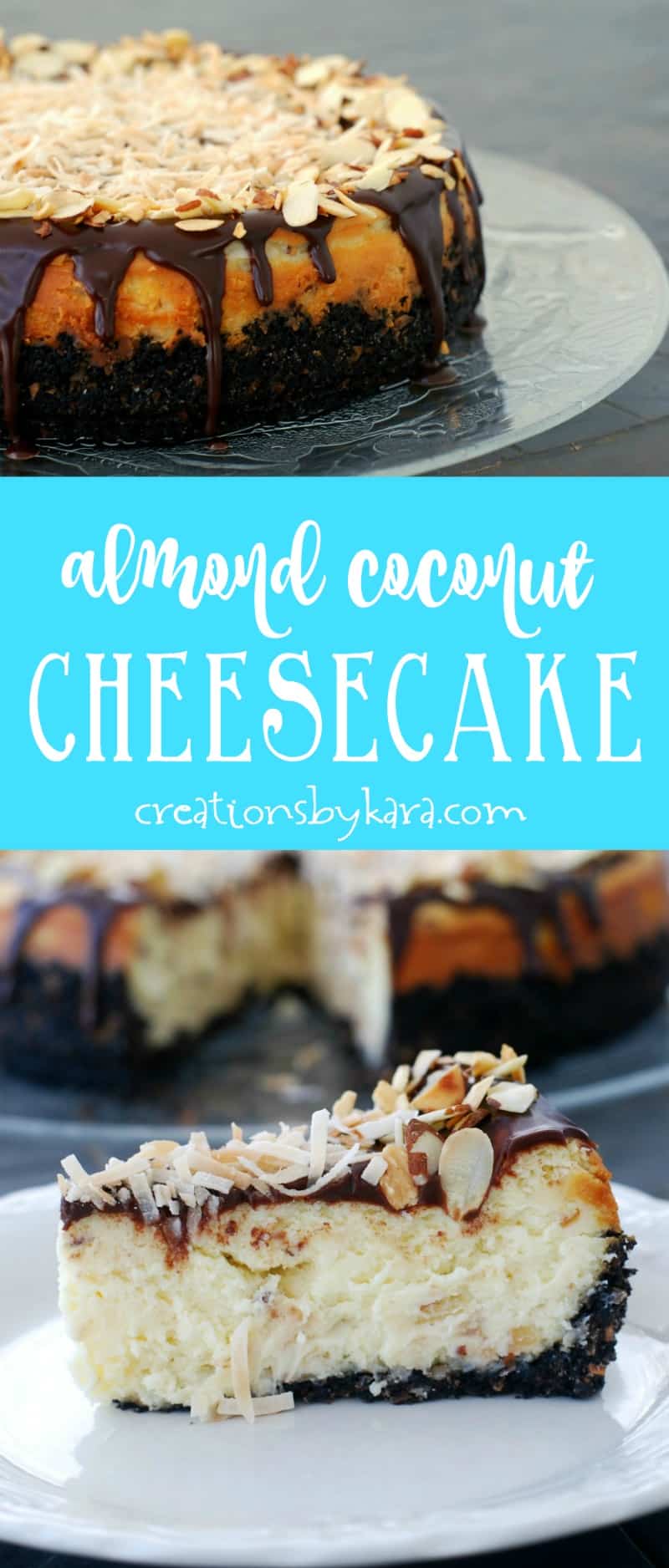 This Almond Coconut Cheesecake is a piece of heaven in every bite! If you love Almond Joy candy bars, you need to try this cheesecake recipe.