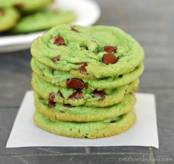 Mint Chocolate Chip Cookies on waxed paper