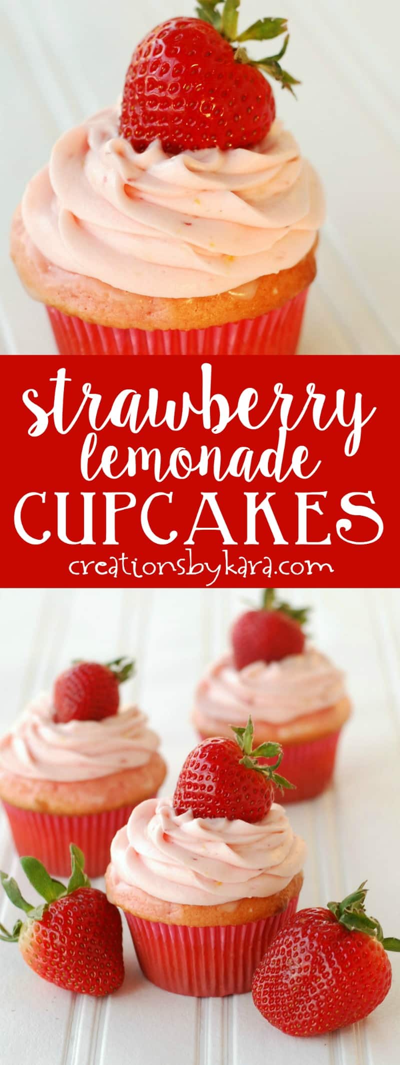 Strawberry Lemonade Cupcakes with strawberry cream cheese frosting. Some of the tastiest cupcakes ever! #strawberrylemonade #cupcakerecipe