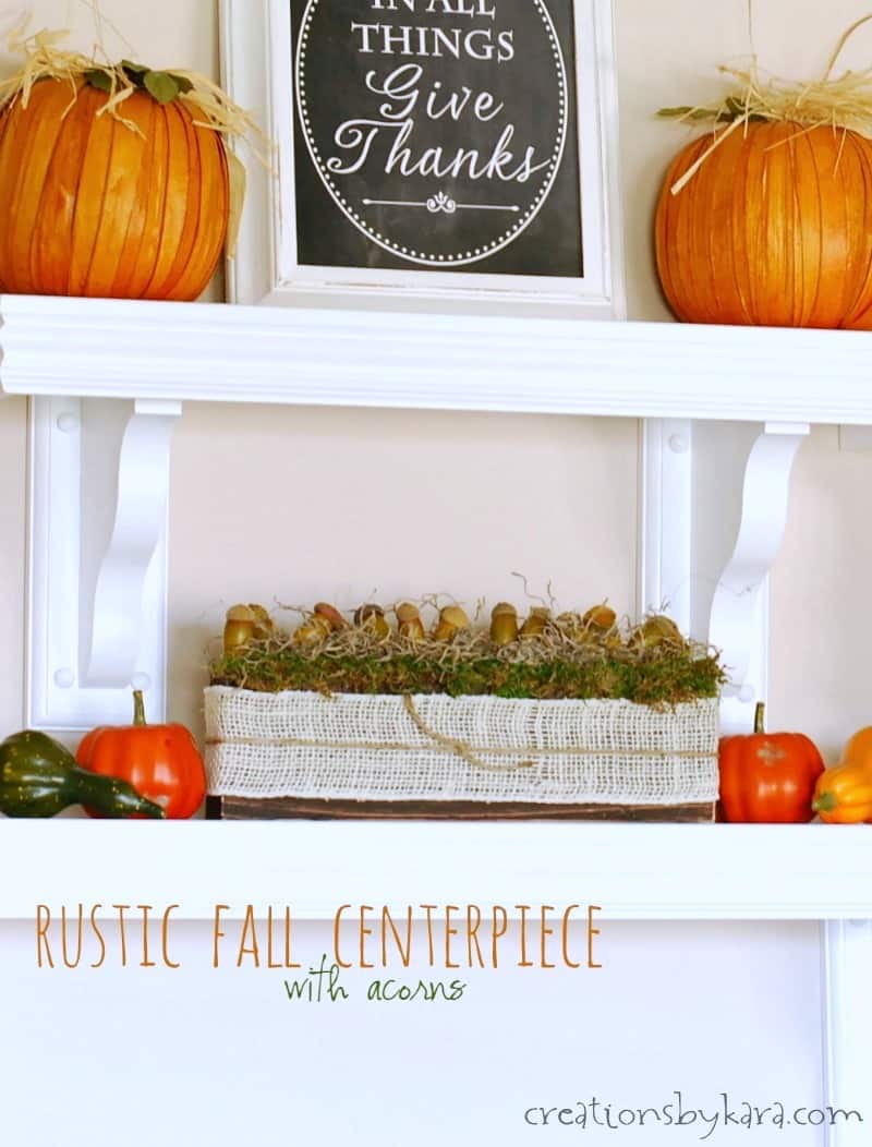 Rustic fall centerpiece with acorns
