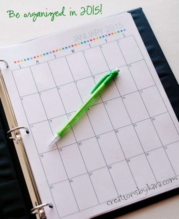 Use this printable calendar to get organized in 2015!