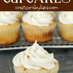 cinnamon roll cupcake with cinnamon cream cheese frosting