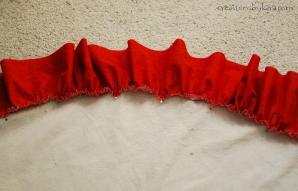 Sewing ruffles on a tree skirt