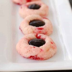 Cherry Shortbread Cookies filled with chocolate ganache