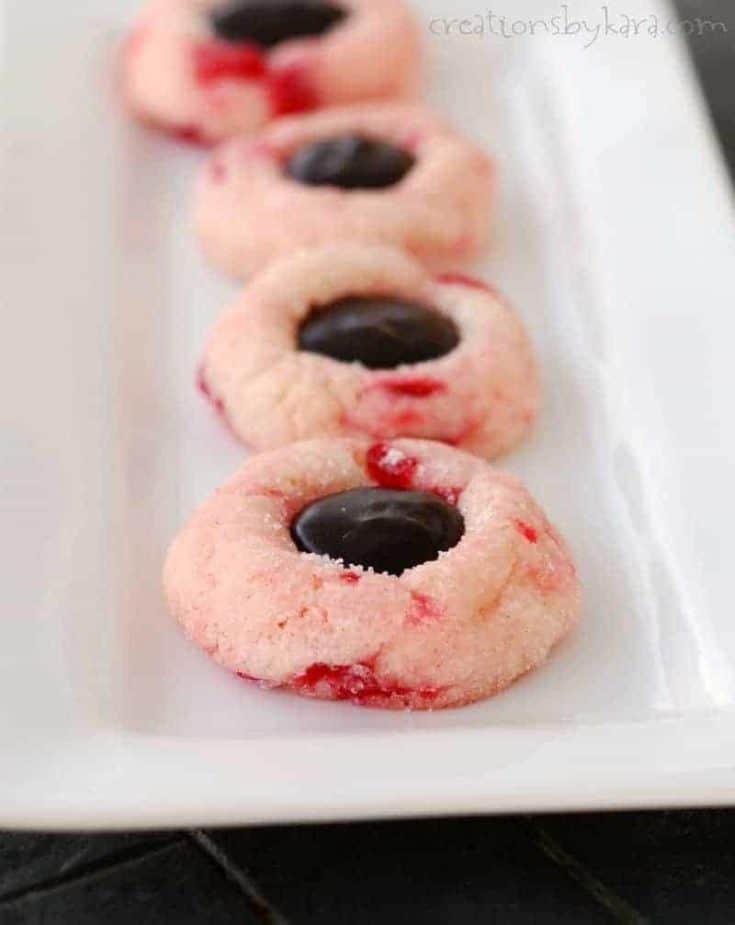 Cherry Shortbread Cookies filled with chocolate ganache