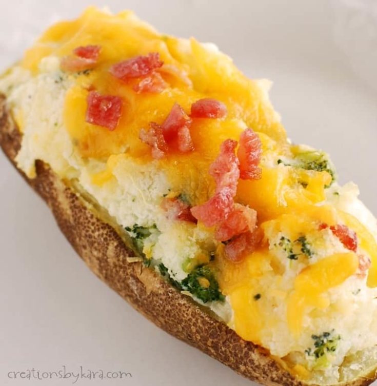 Twice Baked Potatoes with broccoli, cheese, and bacon. Delish!