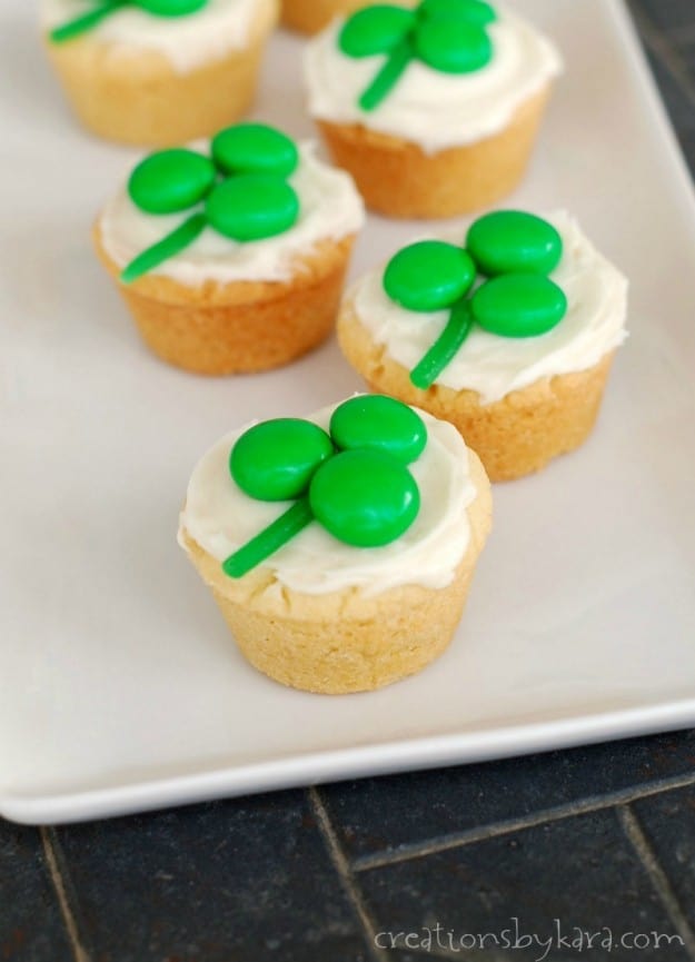 tray of Cookie Cups with candy shamrocks