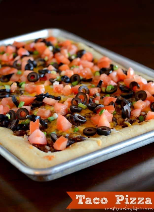 Recipe for Taco Pizza- two classics combined to make one delicious dinner idea!