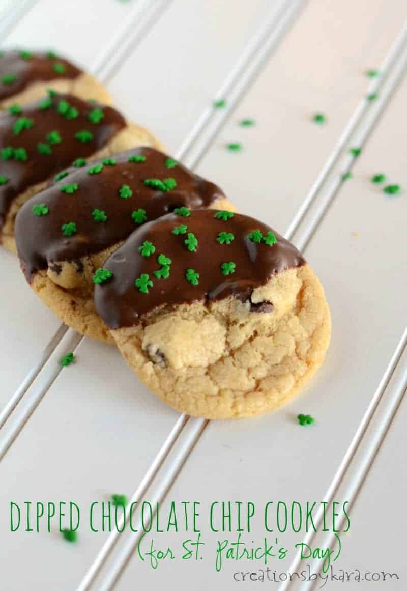 Dipped chocolate chip cookies for St. Patrick's Day