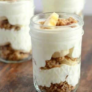 Banana Cream Trifles served in mason jars