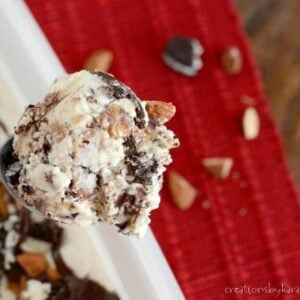 Homemade ice cream with peanut butter, chocolate, Oreos, and roasted almonds. No machine needed!