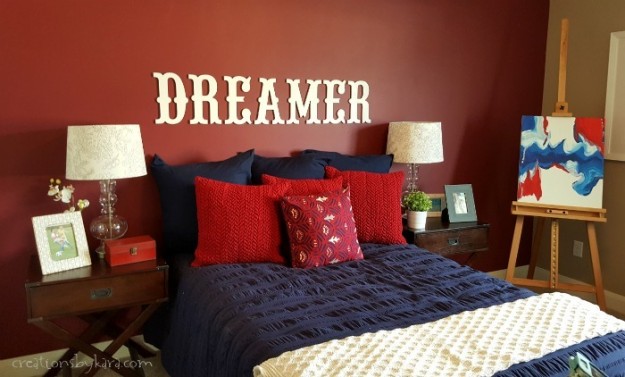 Red and blue bedroom
