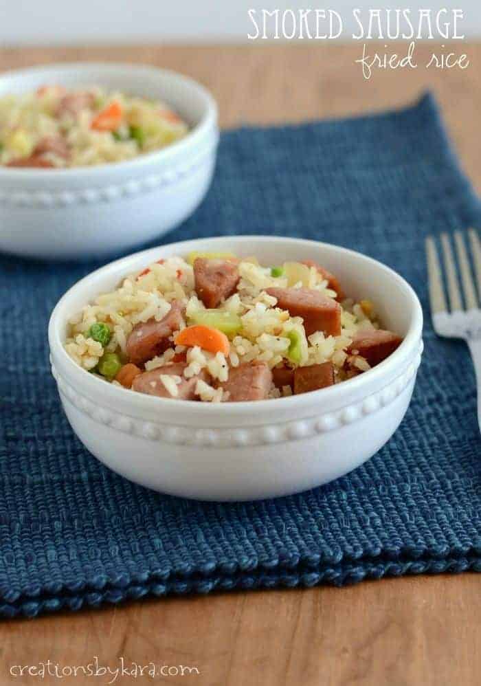 Smoked Sausage Fried Rice- a delicious skillet meal the whole family will love!