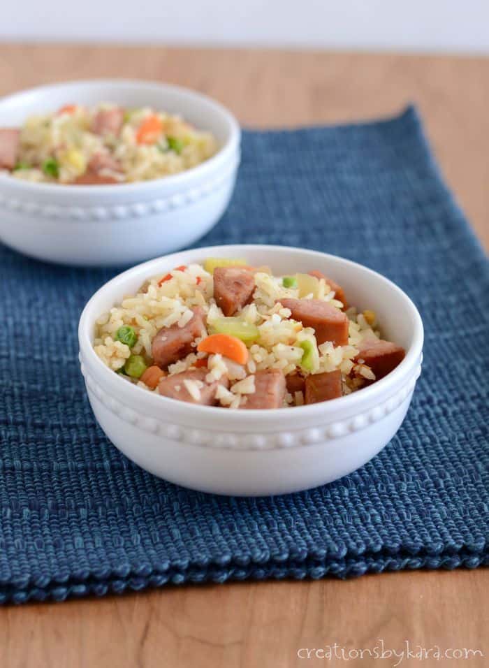 Fried Rice with Smoked Sausage- a nice change from traditional fried rice!