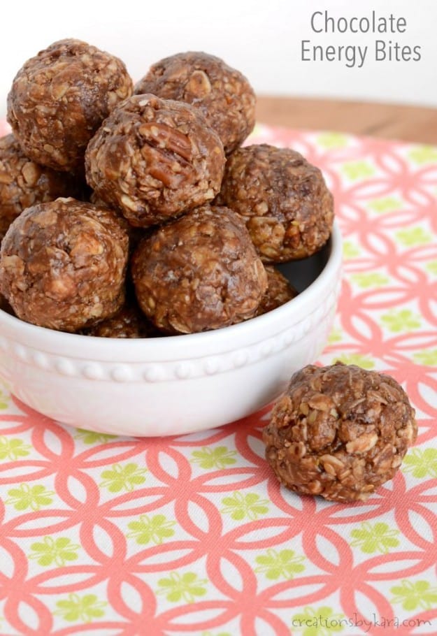 These peanut butter chocolate energy bites make a perfect after school snack!