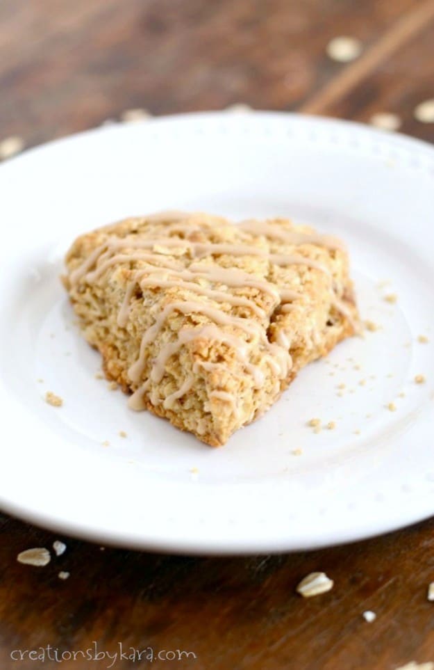 Soft and tender Oatmeal Scones with maple glaze