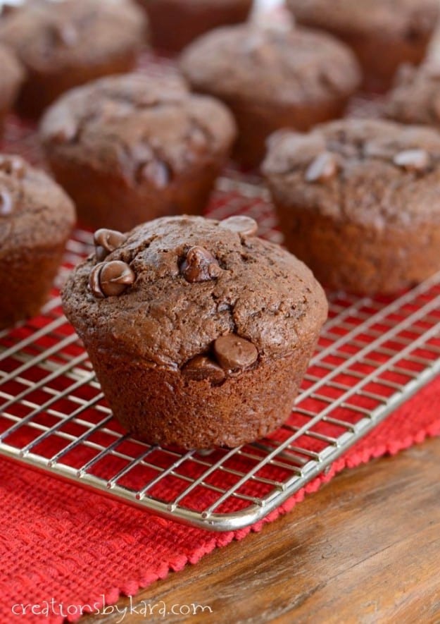 chocolate muffins on a cooling rack
