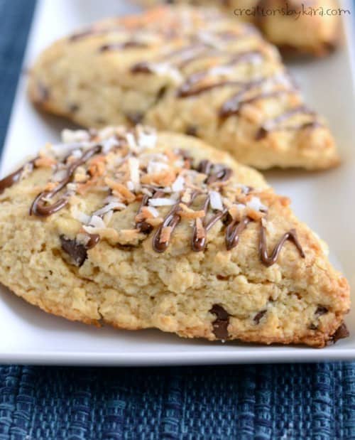 Coconut Chocolate Chip Scones. Perfect for breakfast, brunch, snacks, or even dessert.