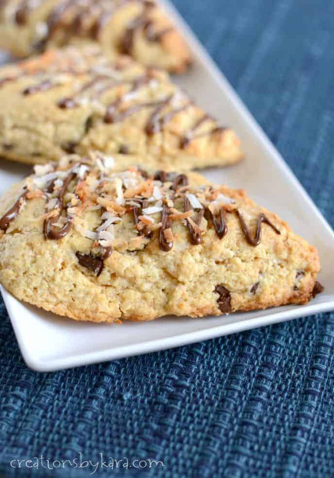 Chocolate Chip Scones with Toasted Coconut- if you love Almond Joy bars, you needs to make these scones!