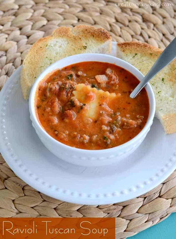 Recipe for hearty and delicious Ravioli Tuscan Soup. Easy and delicious!