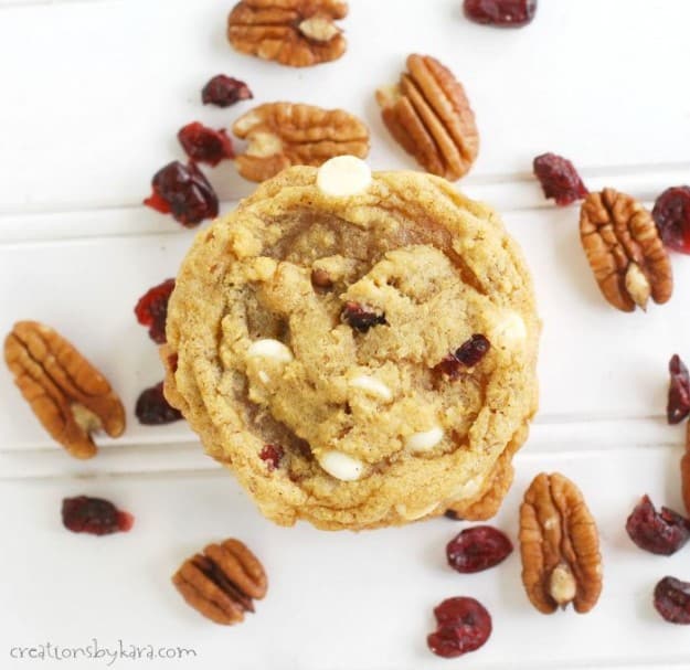 Best ever chewy pumpkin cookies with white chocolate, craisins, and nuts