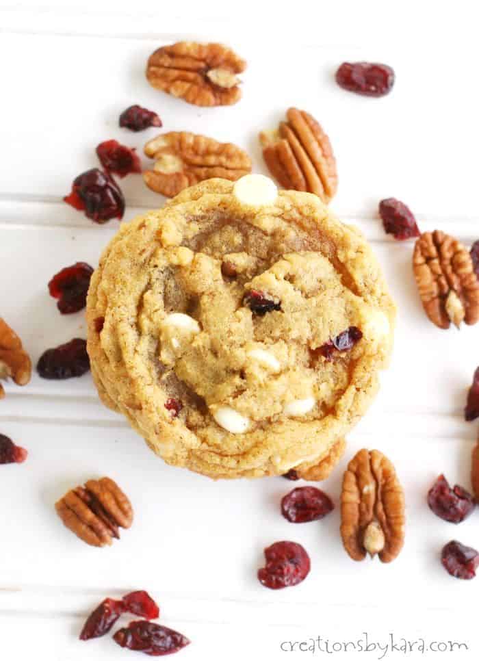 Chewy White Chocolate Pumpkin Cookies with Cranberries
