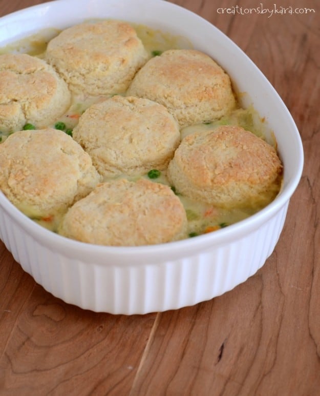 casserole dish with chicken and biscuits