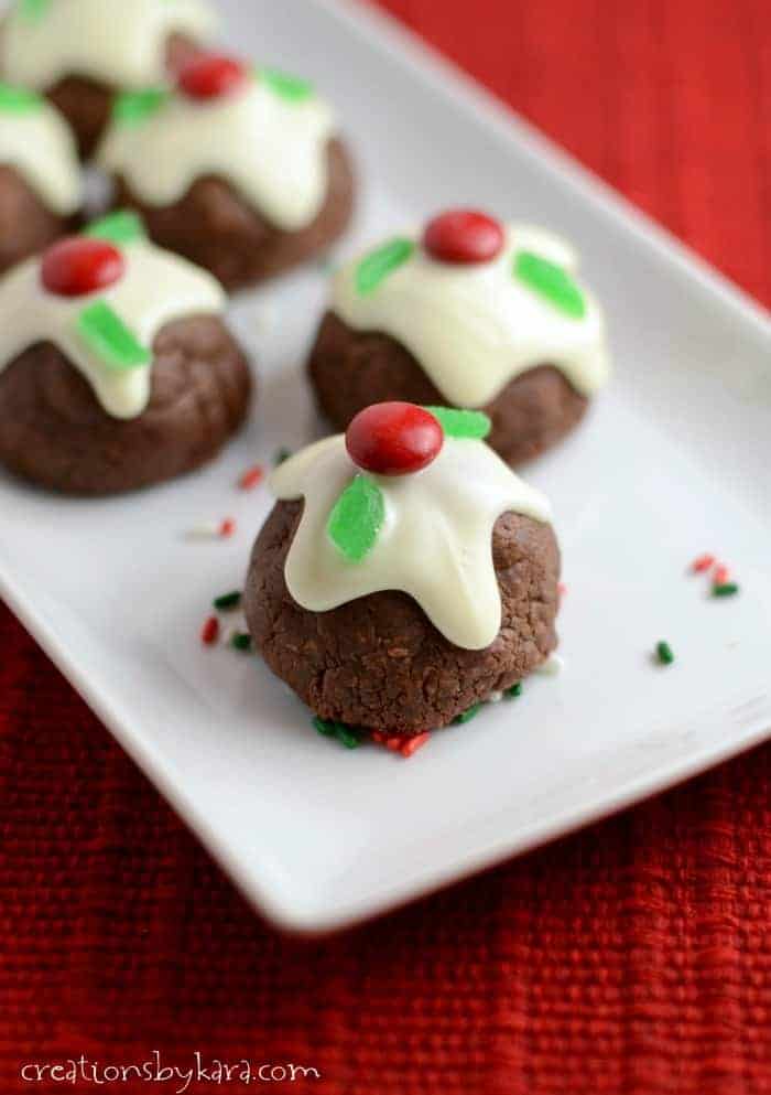 Caramel filled chocolate bon bon cookies- a pretty and decadent Christmas cookie!