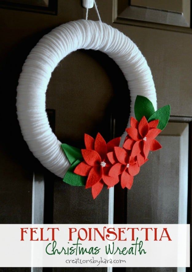 Felt Poinsettia Christmas Wreath- easy to make with this step by step tutorial!