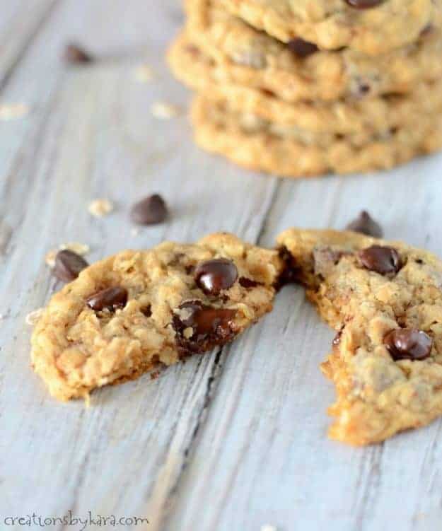 warm Oatmeal Chocolate Chip Cookie with melted chocolate