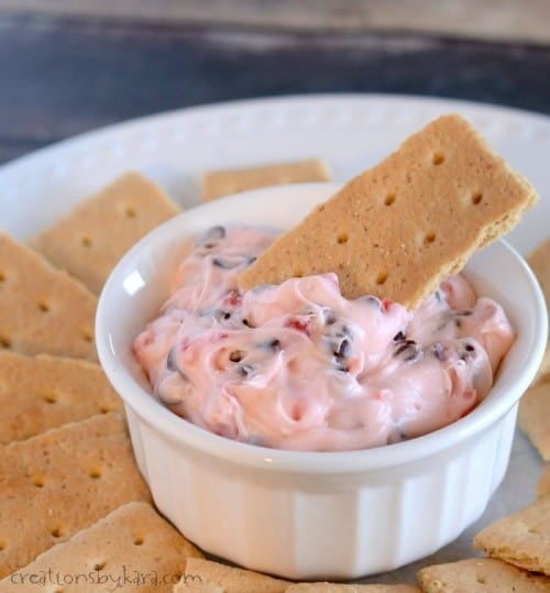 Easy Cherry Chocolate Chip Dip- like cheesecake in a bowl!