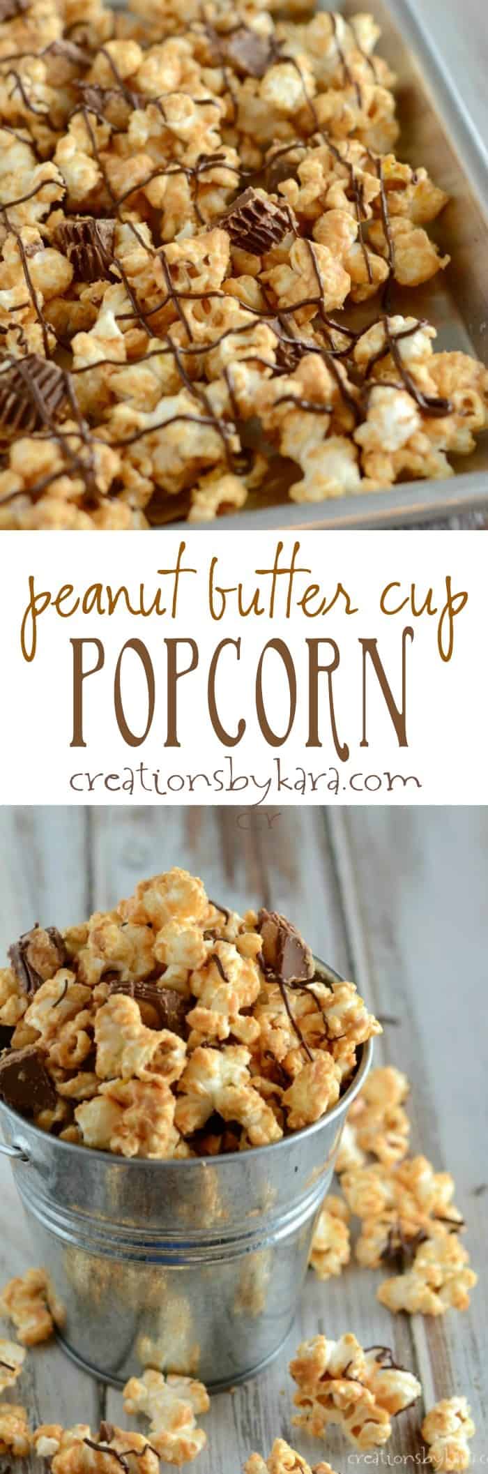 This peanut butter cup popcorn is an easy and tasty snack!