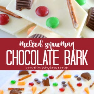 melted snowman bark recipe collage