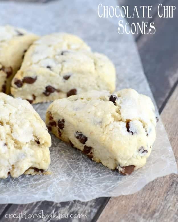chocolate chip scones on waxed paper
