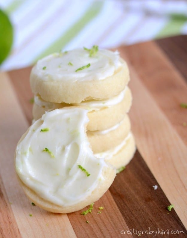 stack of shortbread cookies with lime frosting