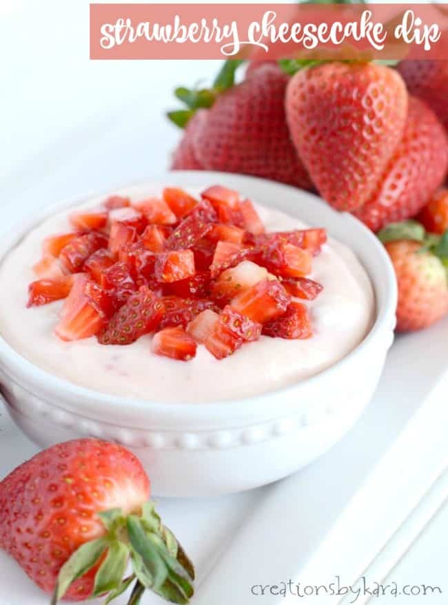 strawberry cheesecake dip with fresh strawberries