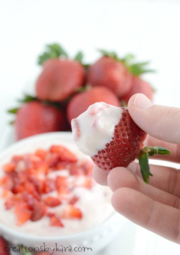  fresh strawberry dipped in Strawberry Cheesecake Dip 