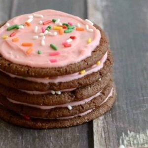 Recipe for chocolate sugar cookies with frosting and sprinkles. Sure to become a favorite!