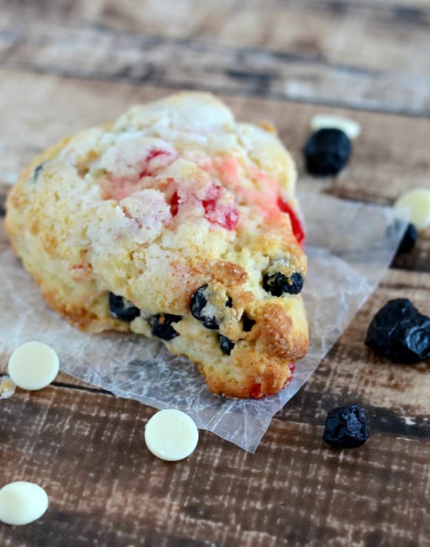 4th of July scones with cherries, blueberries, and white chocolate