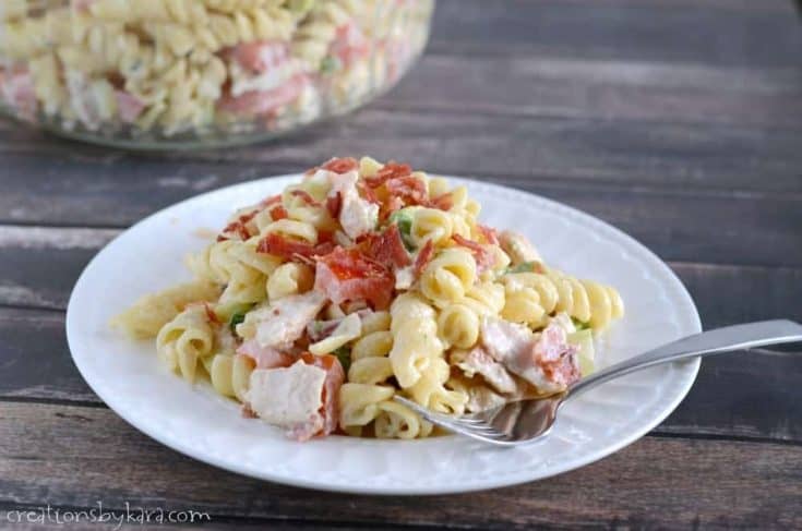 Chicken Bacon Ranch Pasta salad makes a hearty, tasty, and refreshing summer meal!