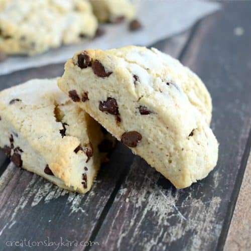 This is the easiest recipe for Chocolate Chip Scones, and they are so tender and delicious!