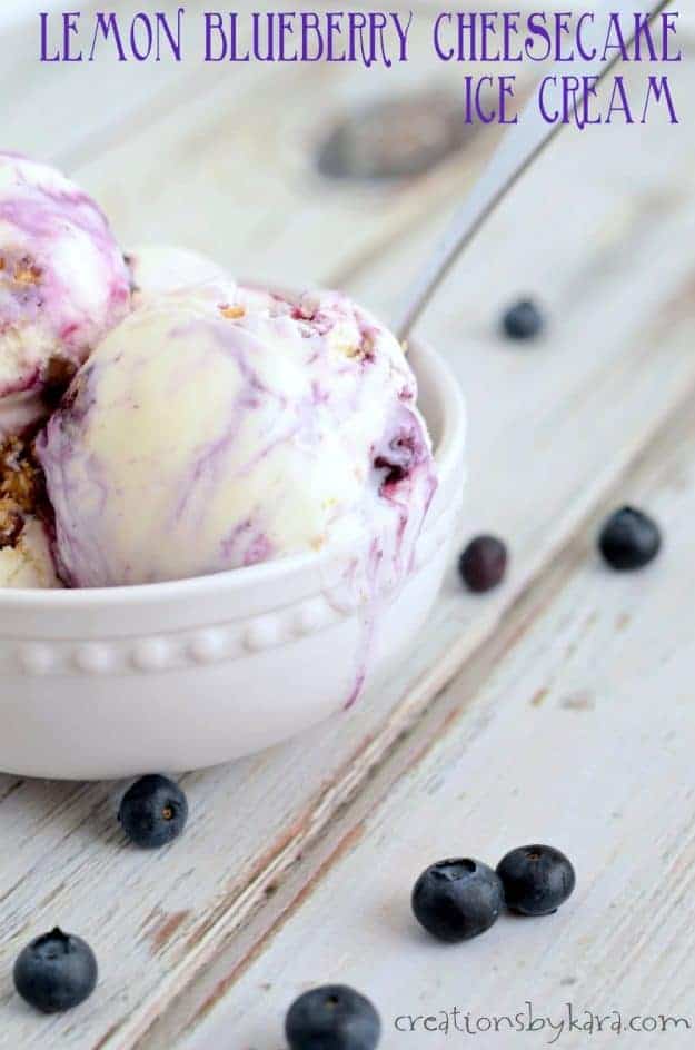 bowl of lemon blueberry cheesecake ice cream