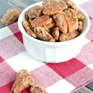 These Candied Pecans are made on the stovetop, and are so easy. Perfect for snacking, or for adding to salads.
