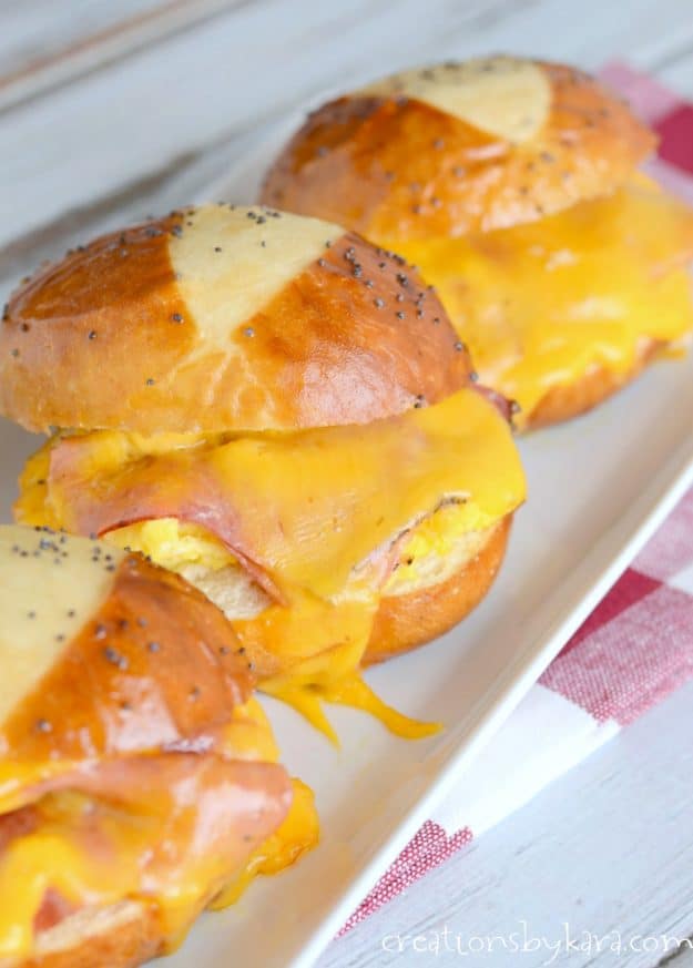pretzel bun ham and cheese sliders
