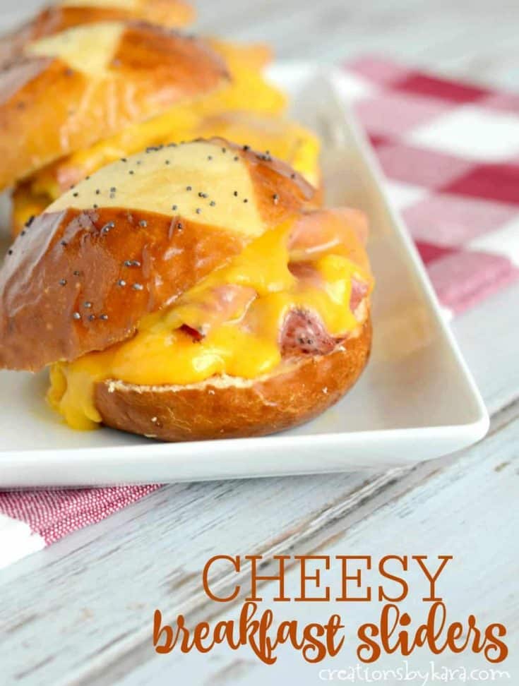 These Cheesy Breakfast Sliders can be made ahead, and they are hearty and delicious! A perfect breakfast recipe that will satisfy any appetite!