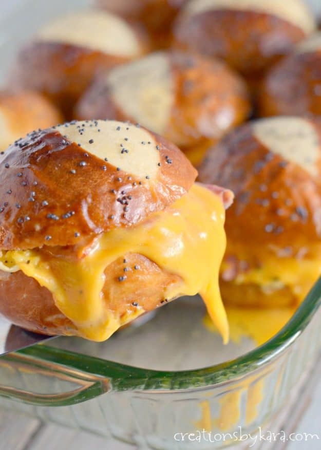breakfast sliders with melted cheese