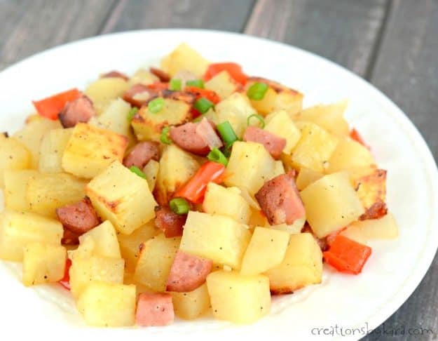 Recipe for Sausage Potato Bake - a hearty one dish recipe that the whole family will love!