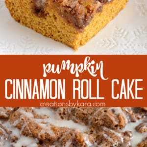 pumpkin cinnamon roll cake recipe collage
