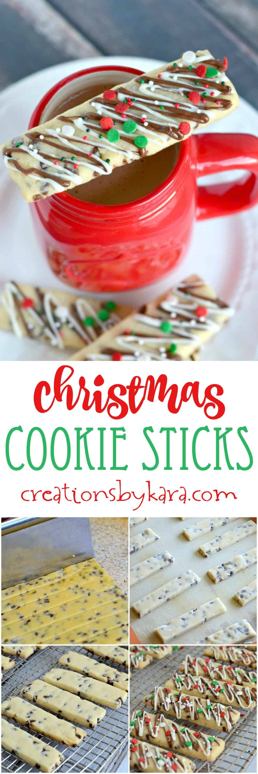 Chocolate Drizzled Christmas Cookie Sticks - Creations by Kara